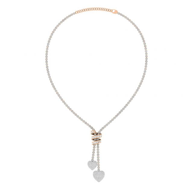 3.55 Carat (ctw) 10K Rose Gold Baguette & Round Diamond Lariat Style Necklace