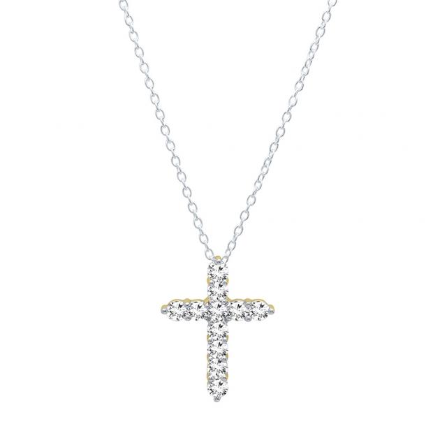 0.95 Carat (ctw) 10K Yellow Gold Round Diamond Ladies Cross Pendant 1 CT (Silver Chain Included)