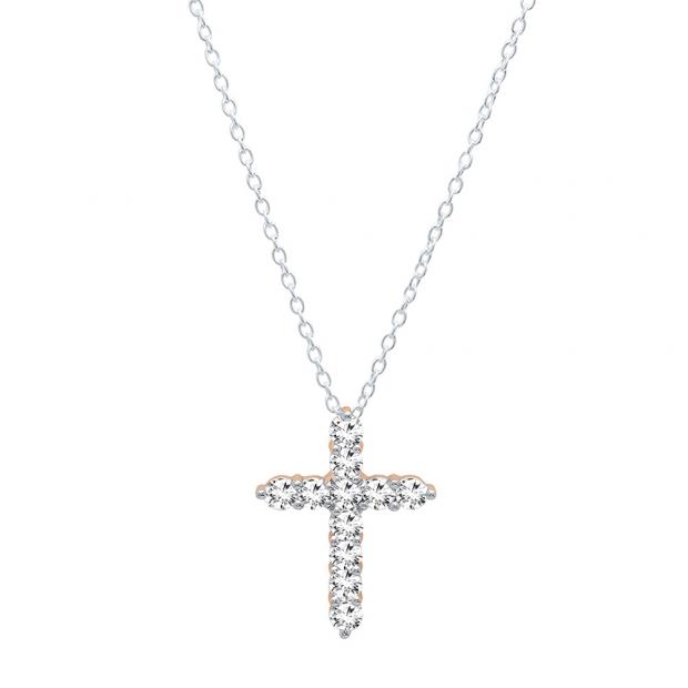 0.95 Carat (ctw) 14K Rose Gold Round Diamond Ladies Cross Pendant 1 CT (Silver Chain Included)