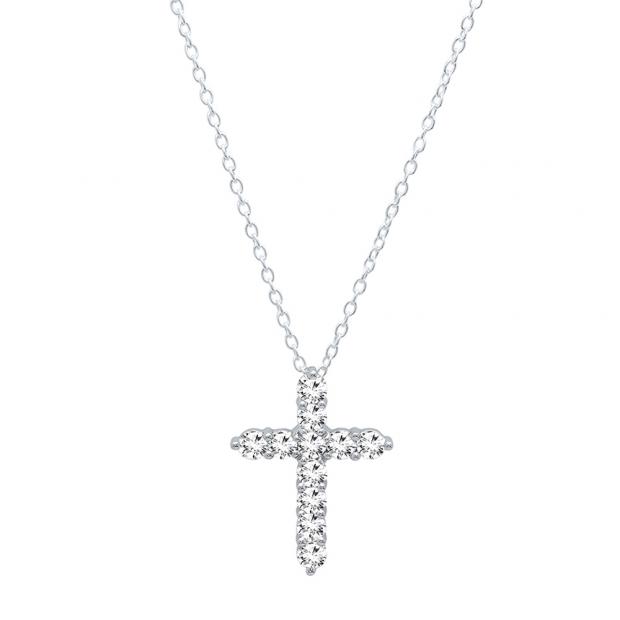 0.95 Carat (ctw) 14K White Gold Round Diamond Ladies Cross Pendant 1 CT (Silver Chain Included)
