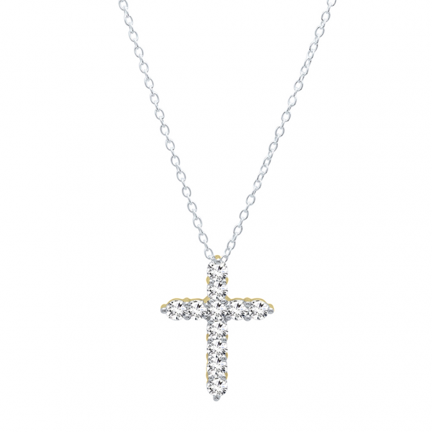 0.95 Carat (ctw) 14K Yellow Gold Round Diamond Ladies Cross Pendant 1 CT (Gold Chain Included)