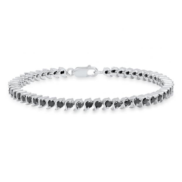 3.65 Carat (ctw) Sterling Silver Round Cut Black Diamond Ladies Tennis Bracelet