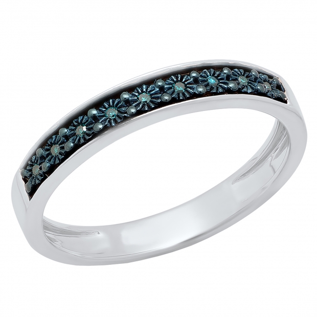 0.05 Carat (ctw) Sterling Silver Round Blue Diamond Ladies Anniversary Wedding Stackable Band