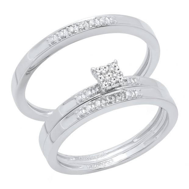0.07 Carat (ctw) 10K White Gold Round Cut Diamond Men & Women