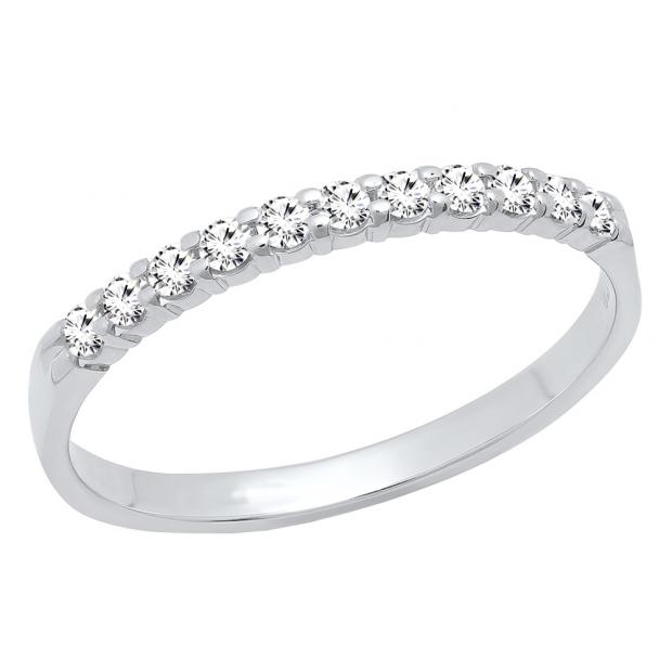 0.20 Carat (ctw) 10K White Gold Round White Diamond Ladies Anniversary Wedding Ring 1/5 CT