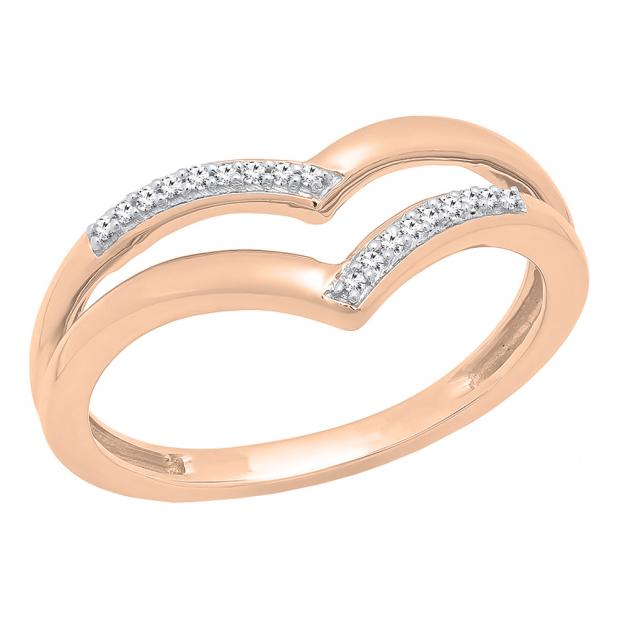 0.05 Carat (ctw) 10K Rose Gold Round Cut White Diamond Chevron Anniversary Wedding Ring