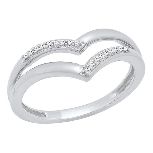 0.05 Carat (ctw) 10K White Gold Round Cut White Diamond Chevron Anniversary Wedding Ring
