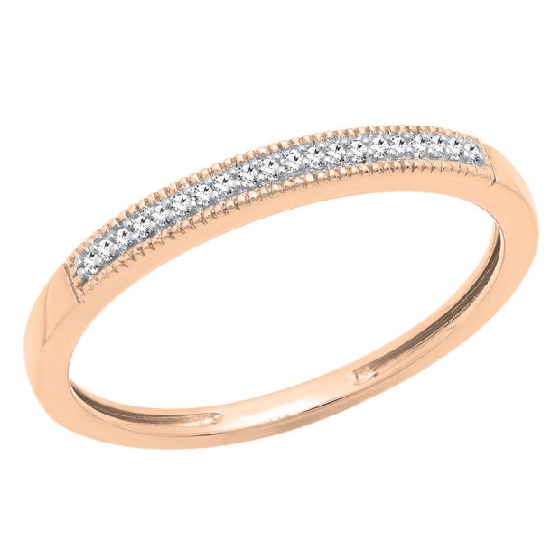 0.05 Carat (ctw) 10K Rose Gold Round Cut Diamond Ladies Milgrain Anniversary Wedding Band