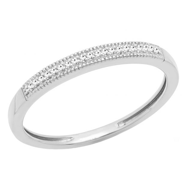 0.05 Carat (ctw) 10K White Gold Round Cut Diamond Ladies Milgrain Anniversary Wedding Band