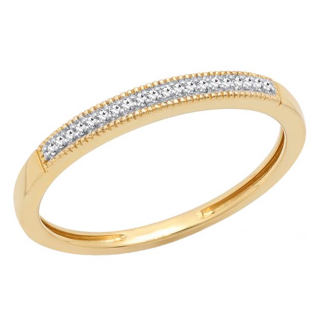 0.05 Carat (ctw) 10K Yellow Gold Round Cut Diamond Ladies Milgrain Anniversary Wedding Band