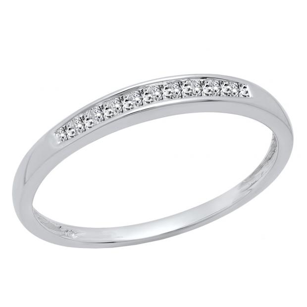 0.18 Carat (ctw) 10K White Gold Princess Cut White Diamond Ladies Anniversary Wedding Band