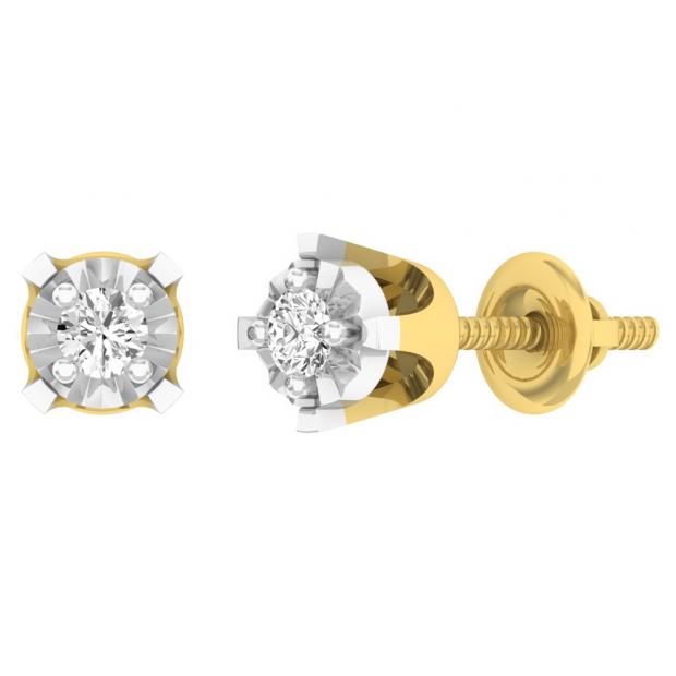 0.15 Carat (ctw) 10K Yellow Gold Round Cut White Diamond Ladies Stud Earrings