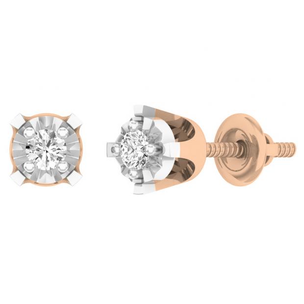 0.15 Carat (ctw) 18K Rose Gold Round Cut White Diamond Ladies Stud Earrings