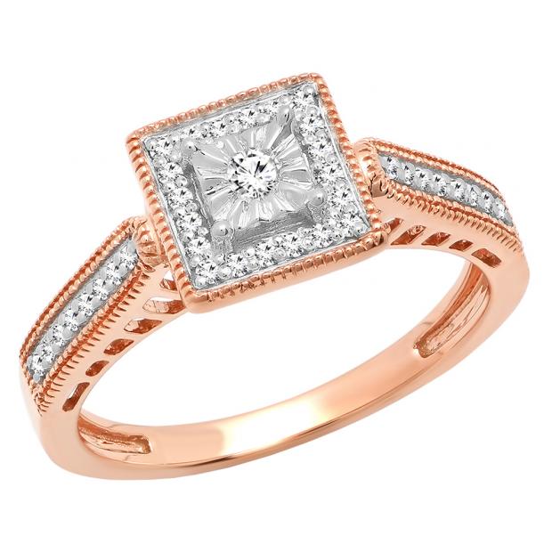 0.20 Carat (ctw) 10K Rose Gold Round Diamond Ladies Vintage Bridal Engagement Ring 1/5 CT