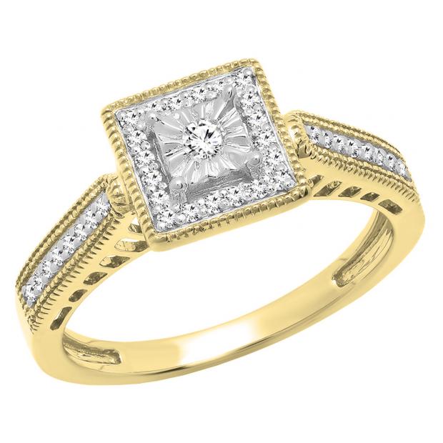 0.20 Carat (ctw) 10K Yellow Gold Round Diamond Ladies Vintage Bridal Engagement Ring 1/5 CT
