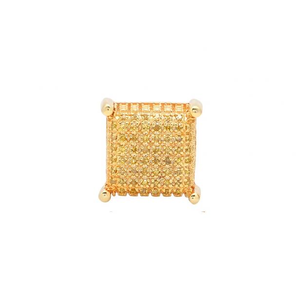 0.12 Carat (ctw) Yellow Gold Plated Silver Round Yellow Diamond Dice Shape Mens Stud Earring 1PC