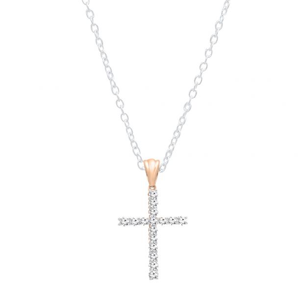 1.00 Carat (ctw) 10K Rose Gold Round Diamond Ladies Cross Pendant 1 CT (Silver Chain Included)
