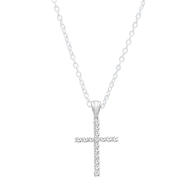 1.00 Carat (ctw) 10K White Gold Round Diamond Ladies Cross Pendant 1 CT (Silver Chain Included)