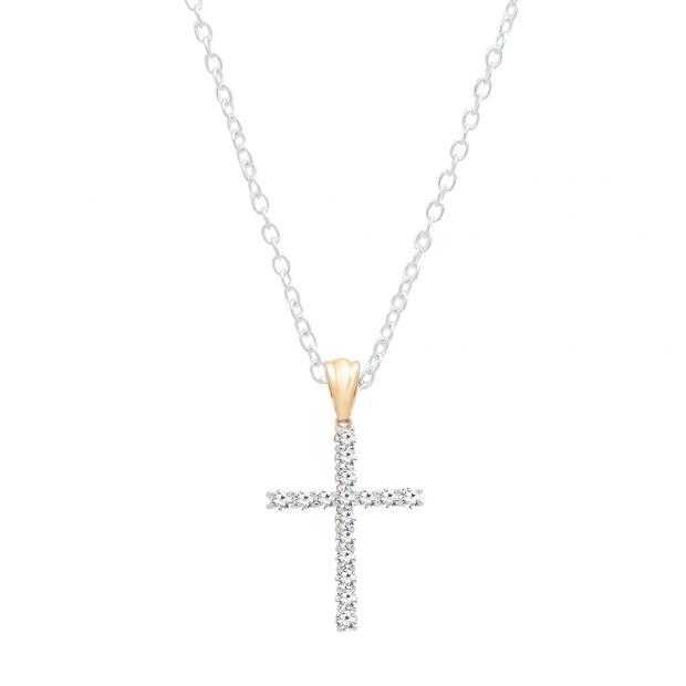 1.00 Carat (ctw) 10K Yellow Gold Round Diamond Ladies Cross Pendant 1 CT (Silver Chain Included)