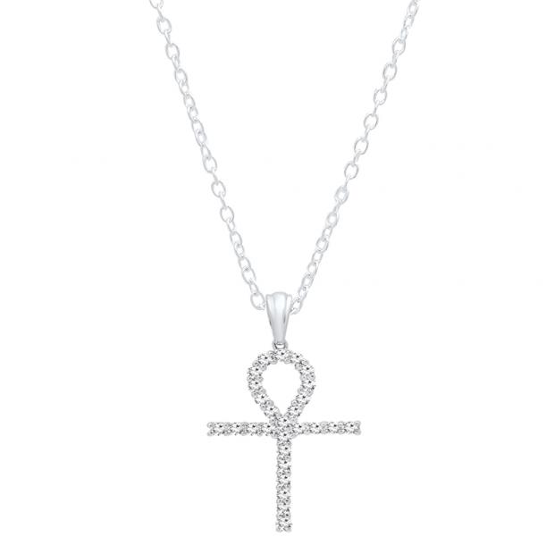 1.00 Carat (ctw) 10K White Gold Round Diamond Ankh Cross Pendant 1 CT (Silver Chain Included)
