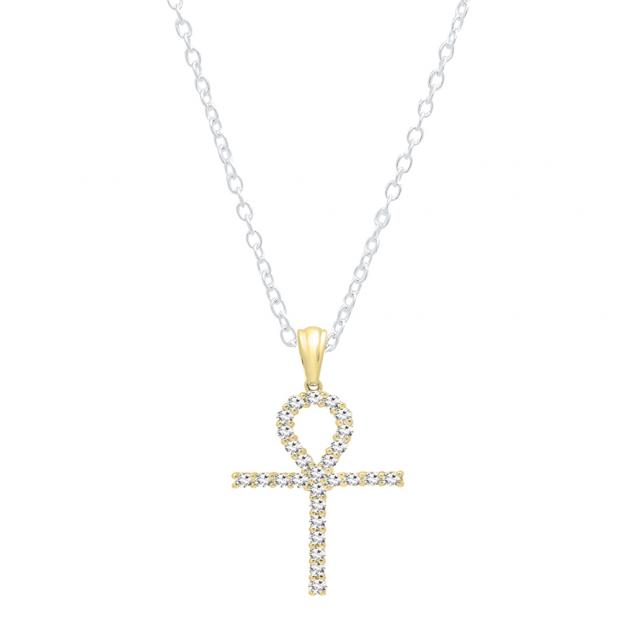 1.00 Carat (ctw) 10K Yellow Gold Round Diamond Ankh Cross Pendant 1 CT (Silver Chain Included)