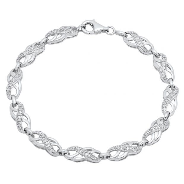 0.25 Carat (ctw) Sterling Silver Round White Diamond Ladies Infinity Tennis Link Bracelet 1/4 CT