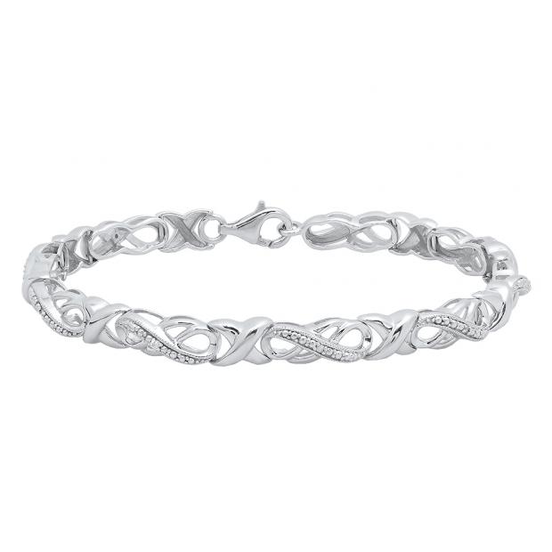 0.05 Carat (ctw) Sterling Silver Round White Diamond Ladies Infinity Tennis Link Bracelet