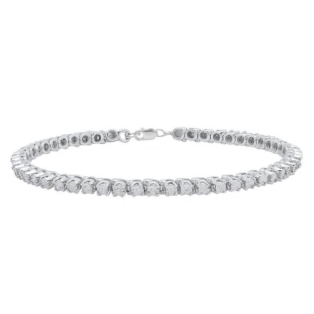 0.10 Carat (ctw) Sterling Silver Round Cut White Diamond Ladies Tennis Bracelet 1/10 CT