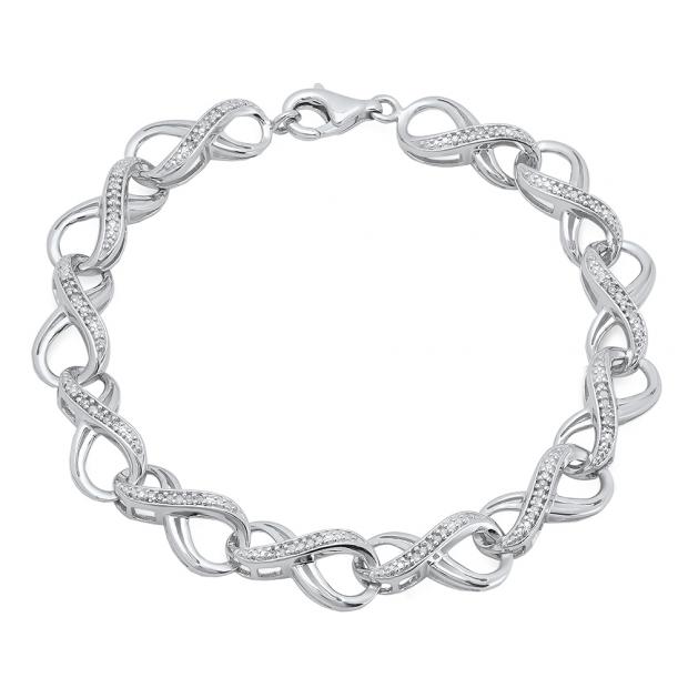0.25 Carat (ctw) Sterling Silver Round White Diamond Ladies Infinity Tennis Link Bracelet 1/4 CT