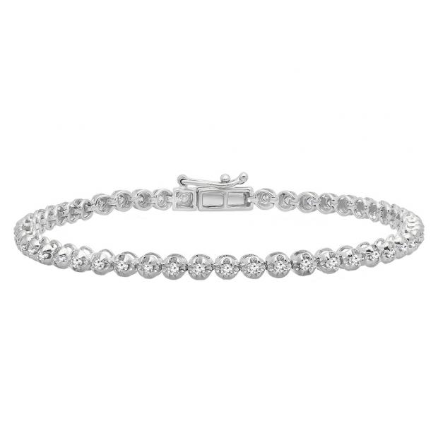 1.00 Carat (ctw) 10K White Gold Round Cut White Diamond Ladies Tennis Bracelet 1 CT