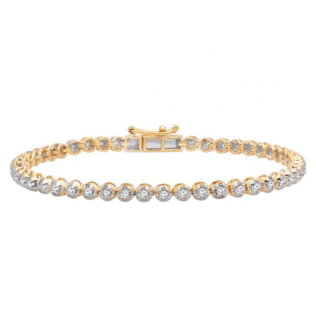 1.00 Carat (ctw) 10K Yellow Gold Round Cut White Diamond Ladies Tennis Bracelet 1 CT