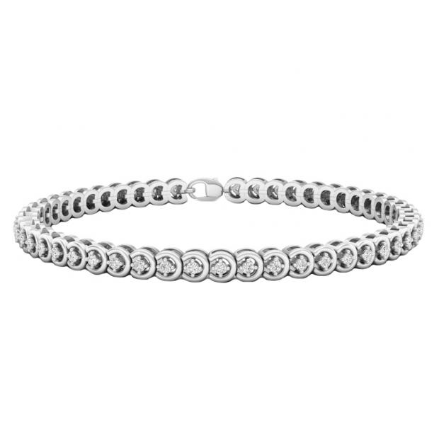 1.00 Carat (ctw) Sterling Silver Round Cut White Diamond Ladies Tennis Bracelet 1 CT