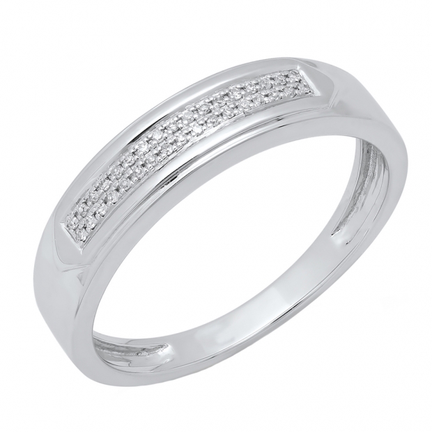 0.10 Carat (ctw) 18K White Gold Round White Diamond Men