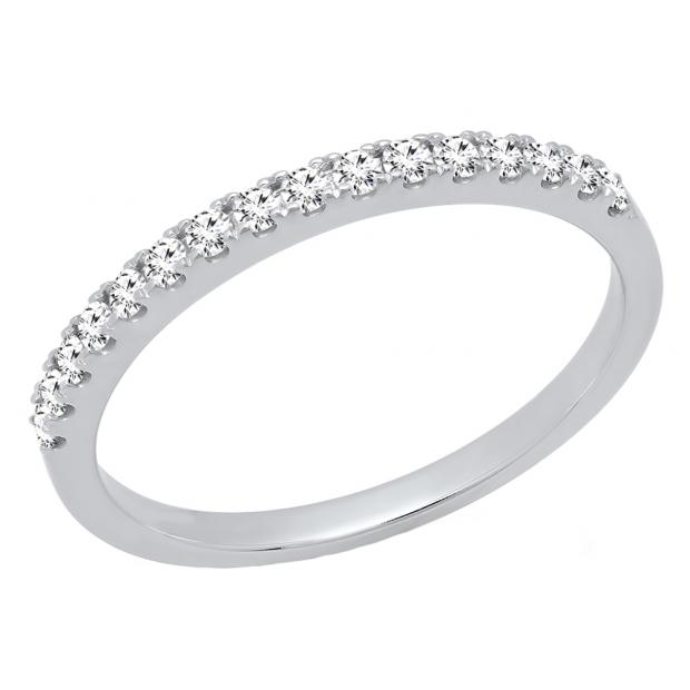 0.25 Carat (ctw) 14K White Gold Round White Diamond Ladies Wedding Stackable Band 1/4 CT