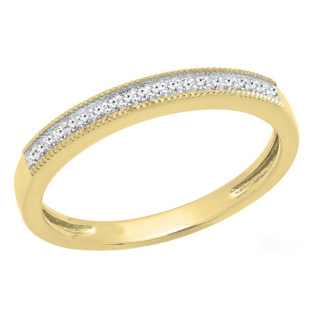 0.10 Carat (ctw) 14K Yellow Gold Round White Diamond Ladies Stackable Wedding Band 1/10 CT