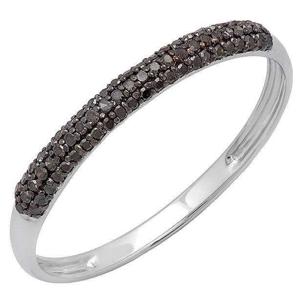 0.15 Carat (ctw) 10K White Gold Round Black Diamond Ladies Bridal Stackable Wedding Band