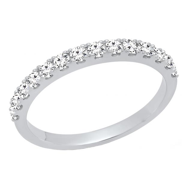 0.50 Carat (ctw) 10K White Gold Round White Diamond Wedding Anniversary Stackable Band 1/2 CT