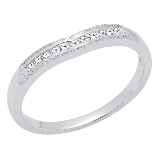 0.10 Carat (ctw) 10K White Gold Round White Diamond Ladies Vintage Wedding Stackable Band 1/10 CT
