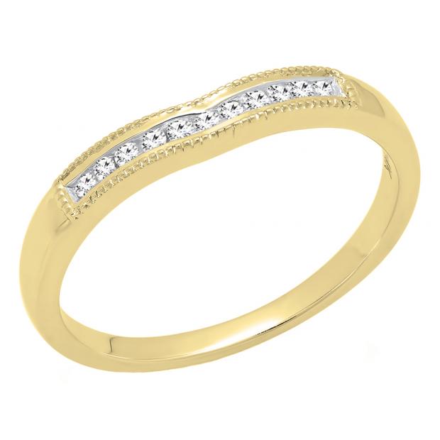 0.10 Carat (ctw) 10K Yellow Gold Round White Diamond Ladies Vintage Wedding Stackable Band 1/10 CT