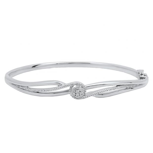 0.04 Carat (ctw) Sterling Silver Round Cut White Diamond Ladies Twisted Bangle Bracelet