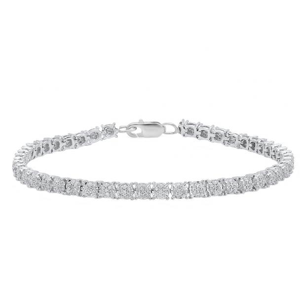 1.12 Cttw Round White Diamond Cluster Tennis Link Bracelet for Women in 925 Sterling Silver