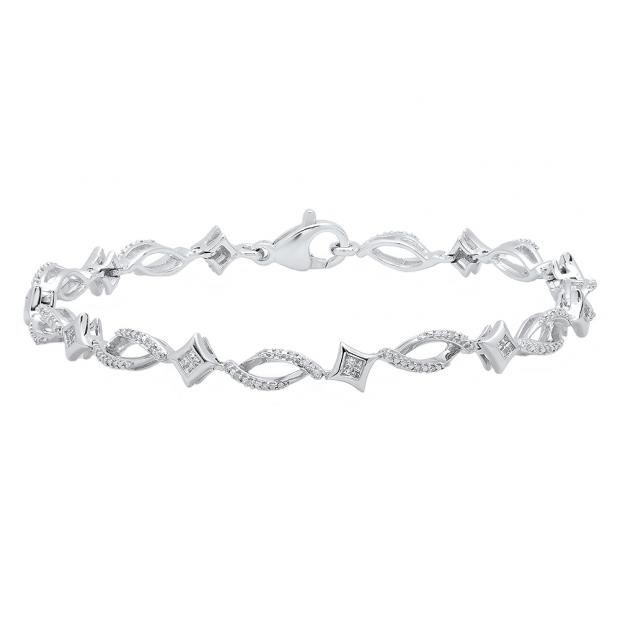 0.50 Carat (ctw) Sterling Silver Round White Diamond Ladies Tennis Link Bracelet 1/2 CT
