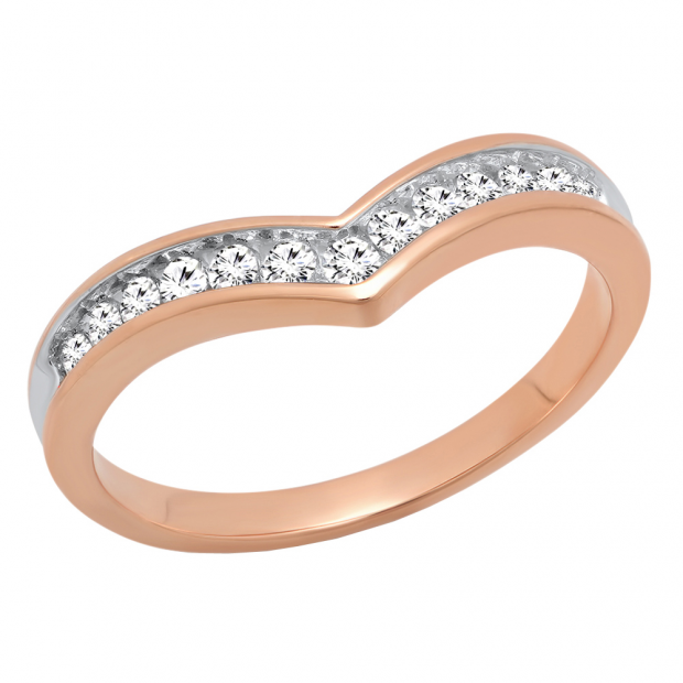 0.25 Carat (ctw) 10K Rose Gold Round White Diamond Stackable Anniversary Guard Chevron Ring 1/4 CT