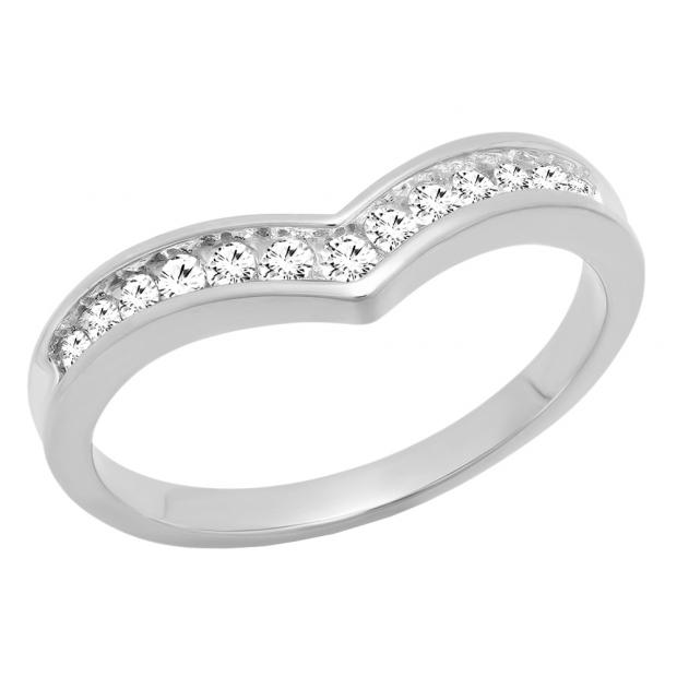 0.25 Carat (ctw) 10K White Gold Round White Diamond Stackable Anniversary Guard Chevron Ring 1/4 CT