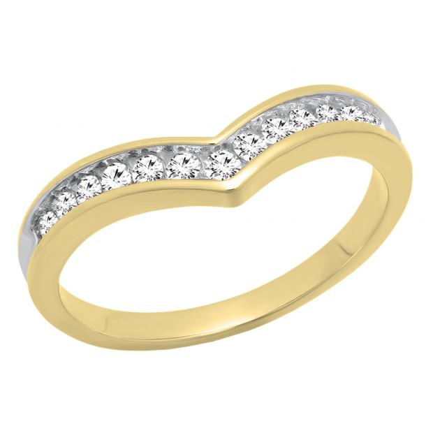 0.25 Carat (ctw) 10K Yellow Gold Round White Diamond Stackable Anniversary Guard Chevron Ring 1/4 CT