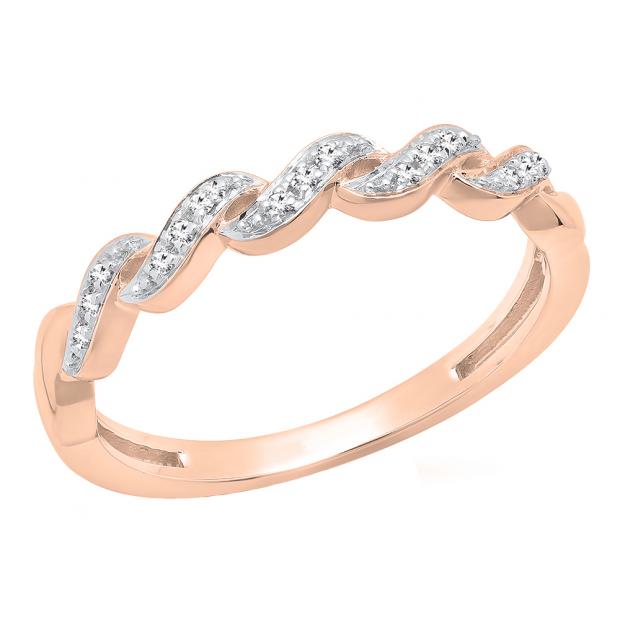 0.10 Carat (ctw) 10K Rose Gold Round White Diamond Ladies Wedding Stackable Band 1/10 CT