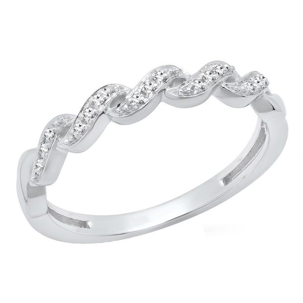 0.10 Carat (ctw) 10K White Gold Round White Diamond Ladies Wedding Stackable Band 1/10 CT