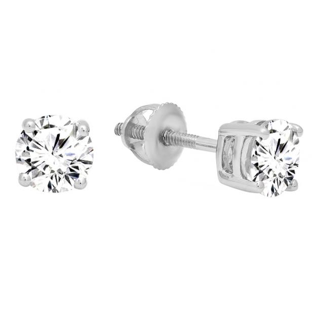 IGI CERTIFIED 0.50 Carat (ctw) 14K White Gold Round Diamond Ladies Solitaire Stud Earrings 1/2 CT
