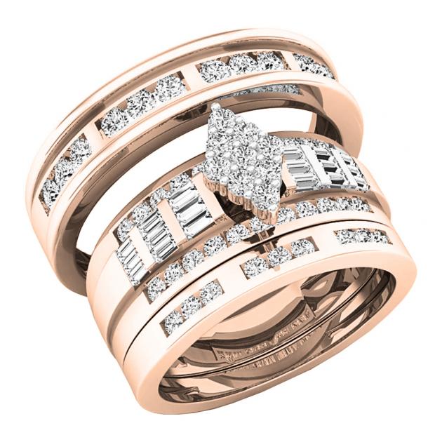 1.10 Carat (ctw) 10K Rose Gold Baguette & Round White Diamond Men & Women