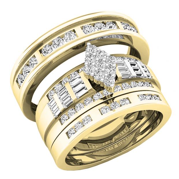 1.10 Carat (ctw) 14K Yellow Gold Baguette & Round White Diamond Men & Women
